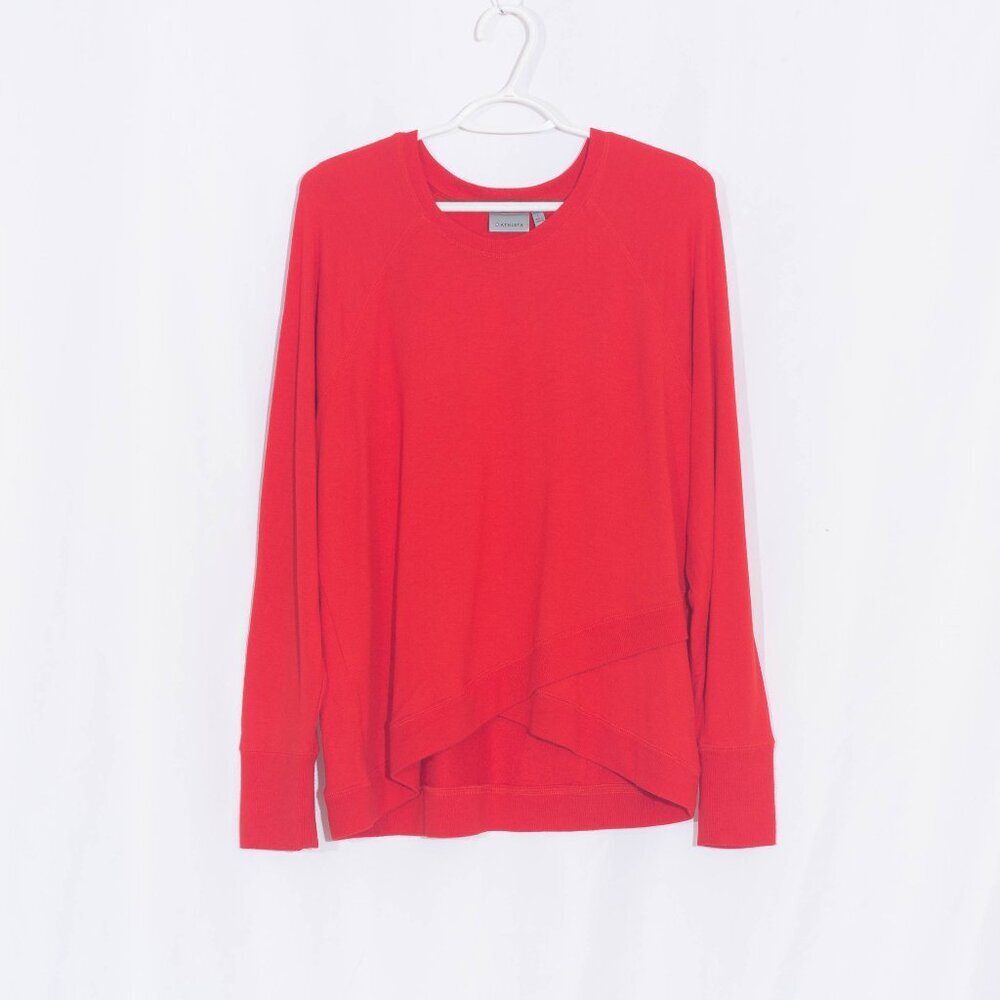 ATHLETA Serenity Criss Cross Athletic Sweatshirt in Saffron Red Size L - Picture 2 of 8